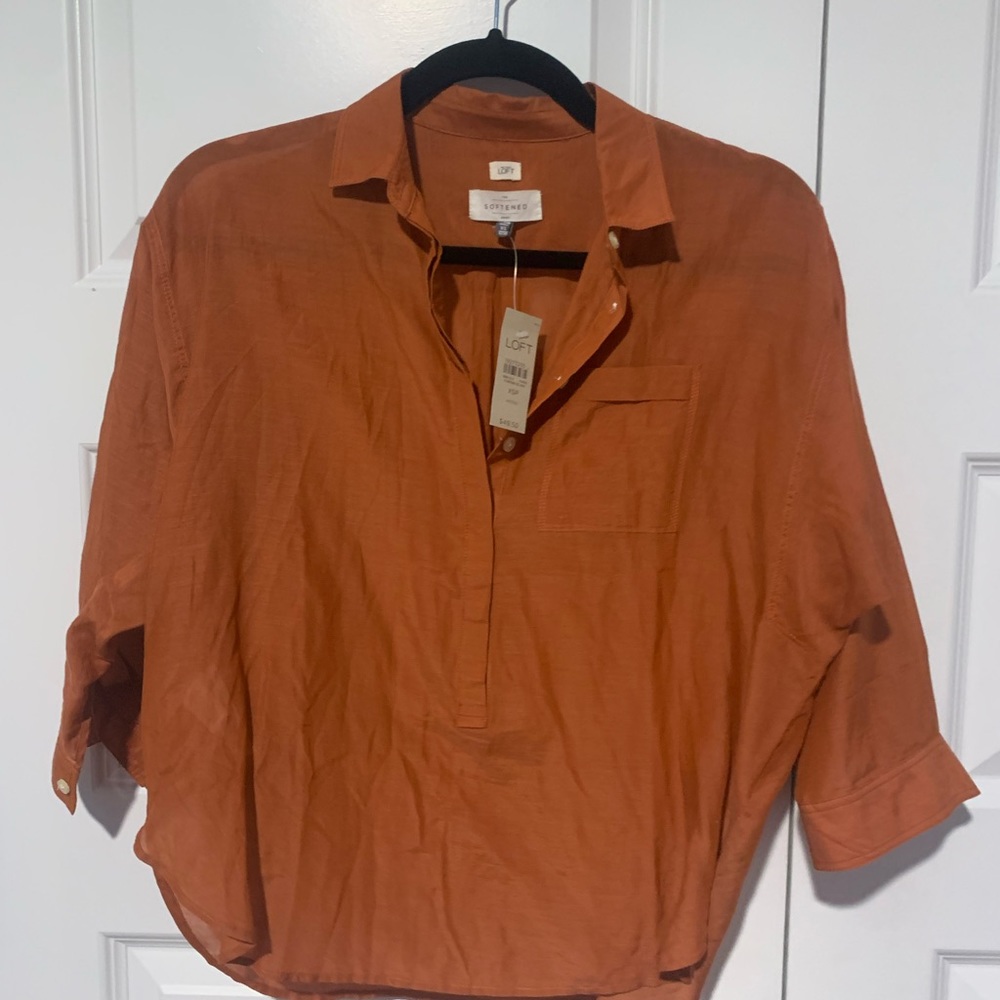 LOFT sheer collared top NWT